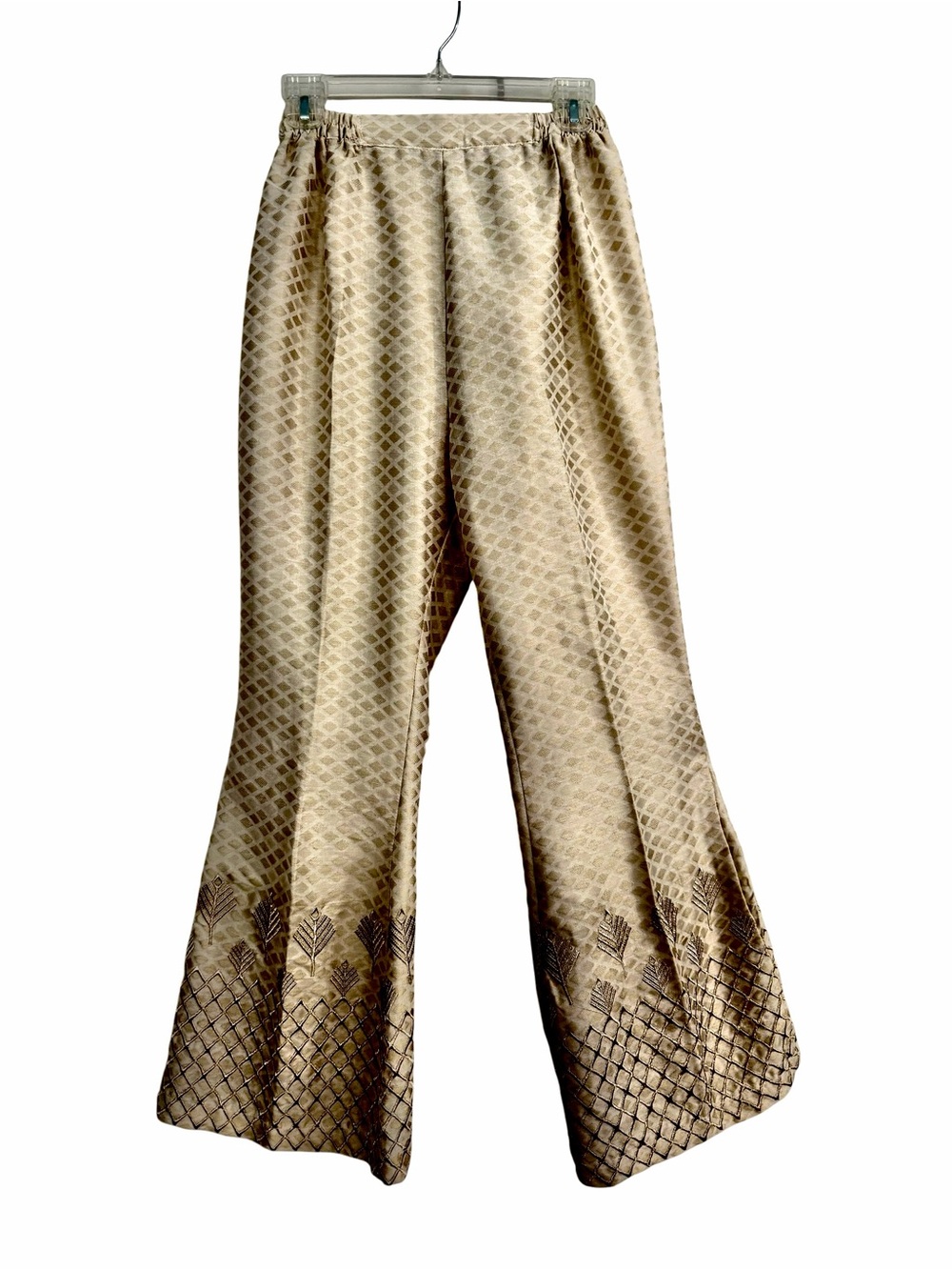 Cream Gold Embellished Ankle Cropped Dress Pants Trousers Size Medium Flared
